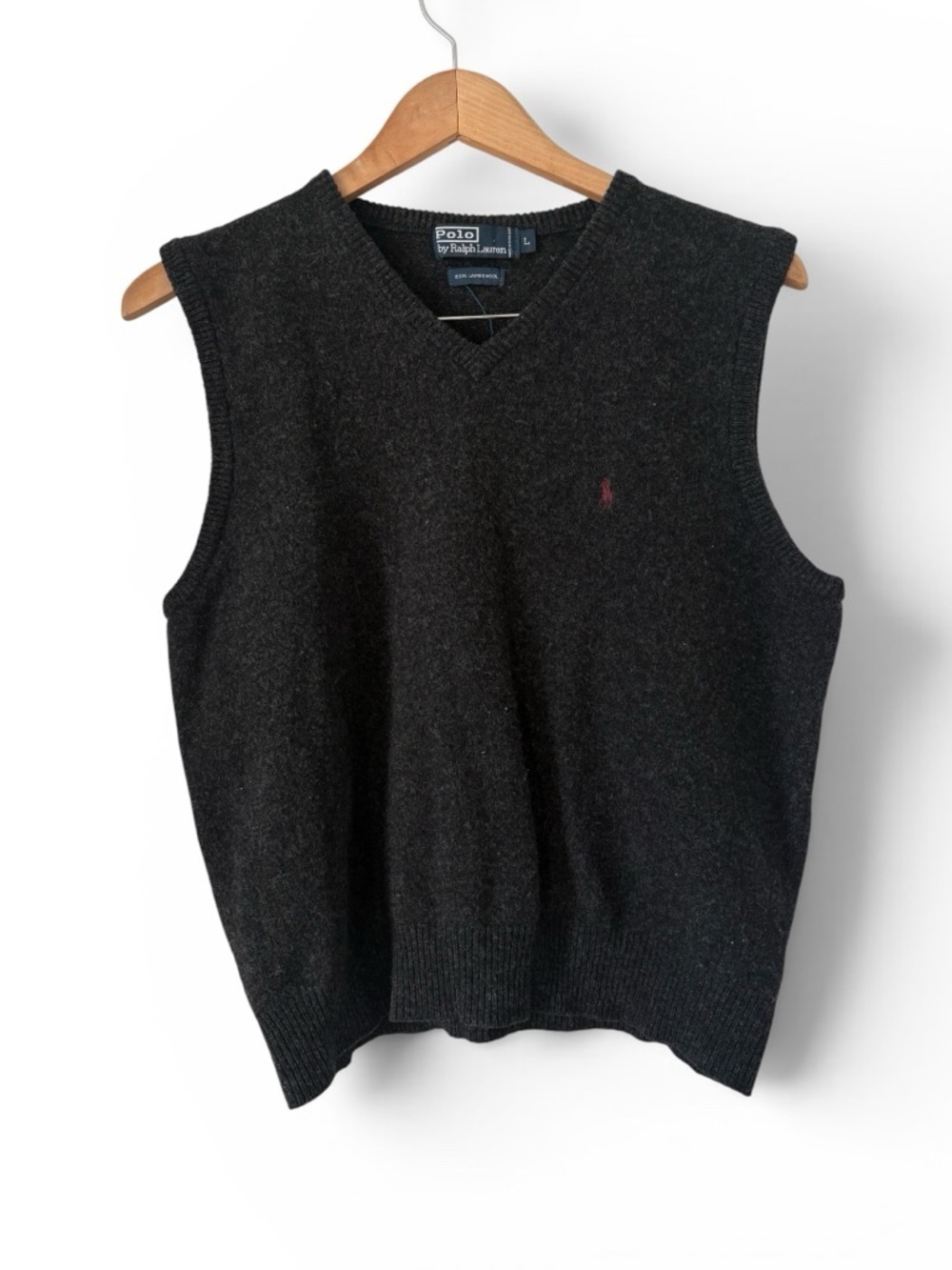 Polo Ralph Lauren Lambswool Sweater Vest Gray Preppy V Neck Logo